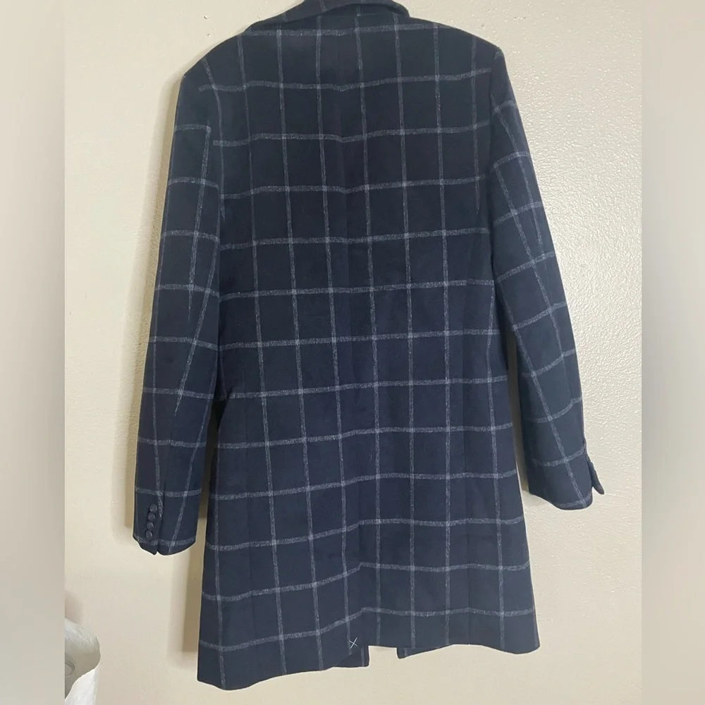 Express Men's Wool Blend Dark Blue Plaid TopCoat size Small